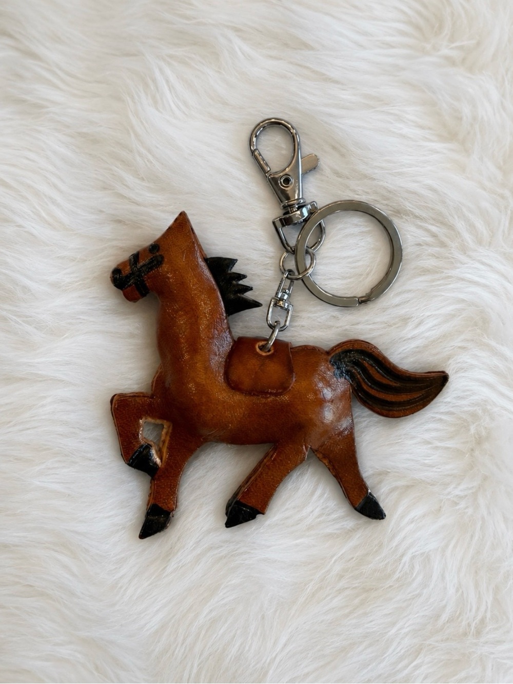 Leather Horse Keychain Bag Charm Handmade Gift New